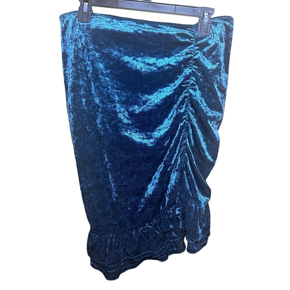 Halara Midi Skirt Blue Velvet Ruched with ties NWT SIZE XL stretchy